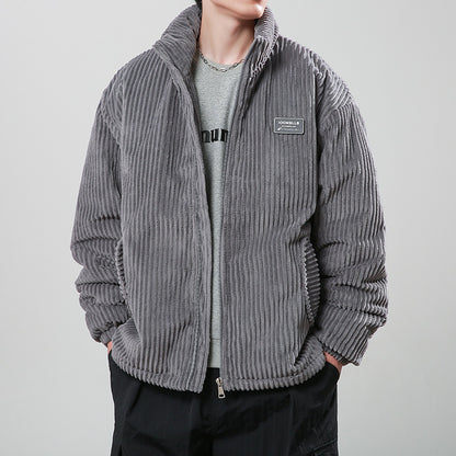 Winter Corduroy Cotton-padded Coat Warm Stand Collar Zipper Jacket Casual Outdoor Streetwear Men's Clothing