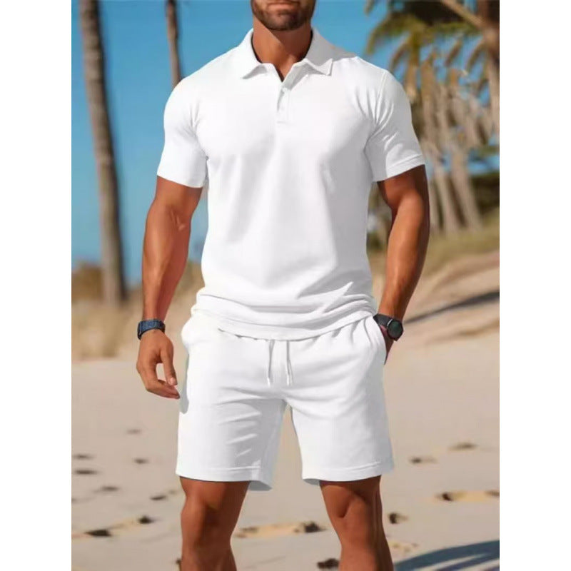 Men's Summer Casual Sports All-match Slim Fit Short-sleeved Polo Shirt Shorts