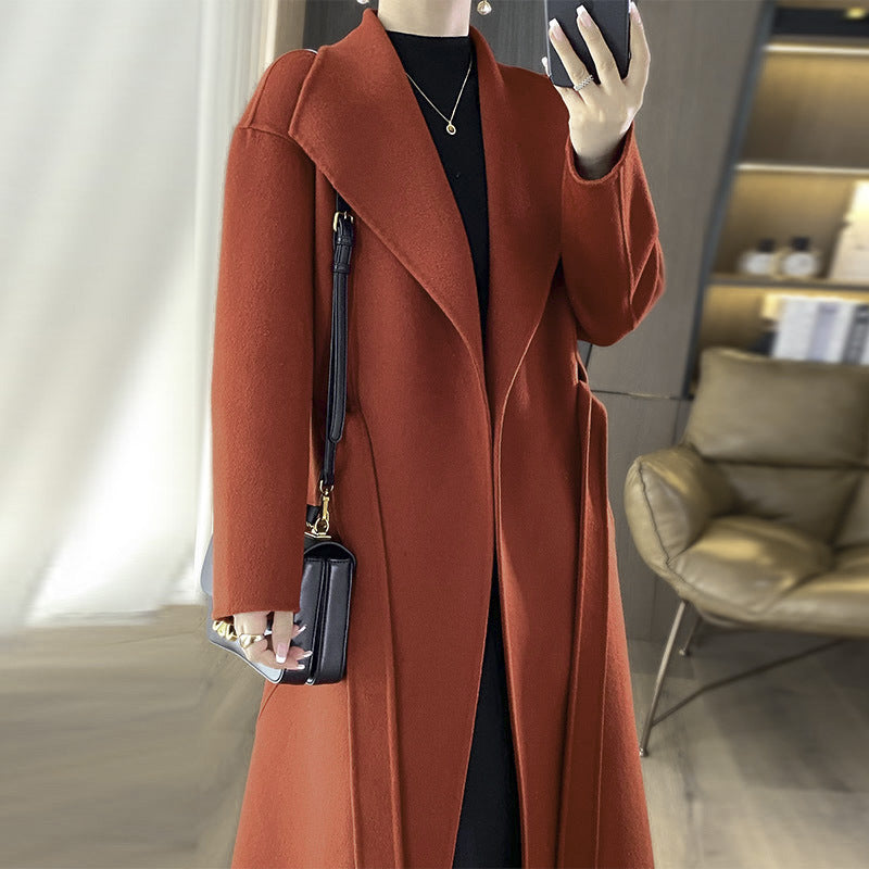 Elegant Woolen Simple Female Tie-front Top