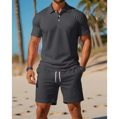 Men's Summer Casual Sports All-match Slim Fit Short-sleeved Polo Shirt Shorts