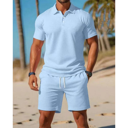 Men's Summer Casual Sports All-match Slim Fit Short-sleeved Polo Shirt Shorts