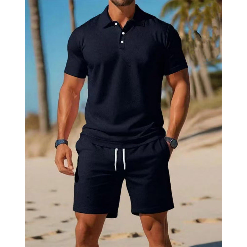 Men's Summer Casual Sports All-match Slim Fit Short-sleeved Polo Shirt Shorts