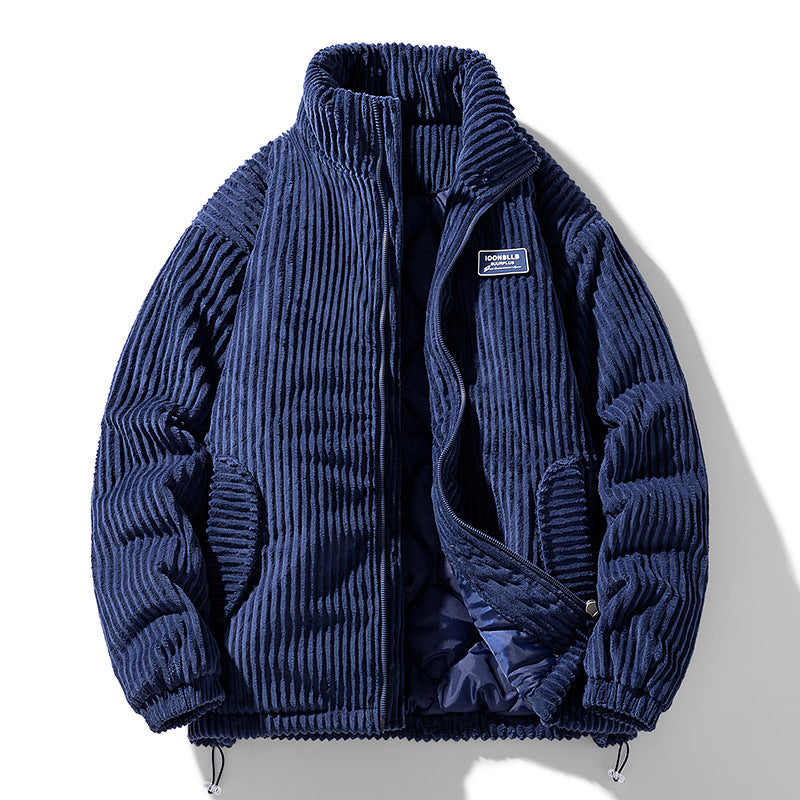 Winter Corduroy Cotton-padded Coat Warm Stand Collar Zipper Jacket Casual Outdoor Streetwear Men's Clothing