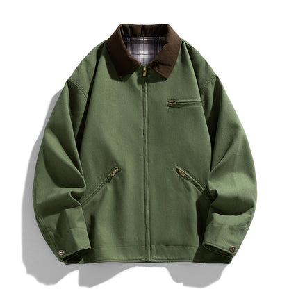 Autumn New Washed Overalls Retro Lapel Jacket