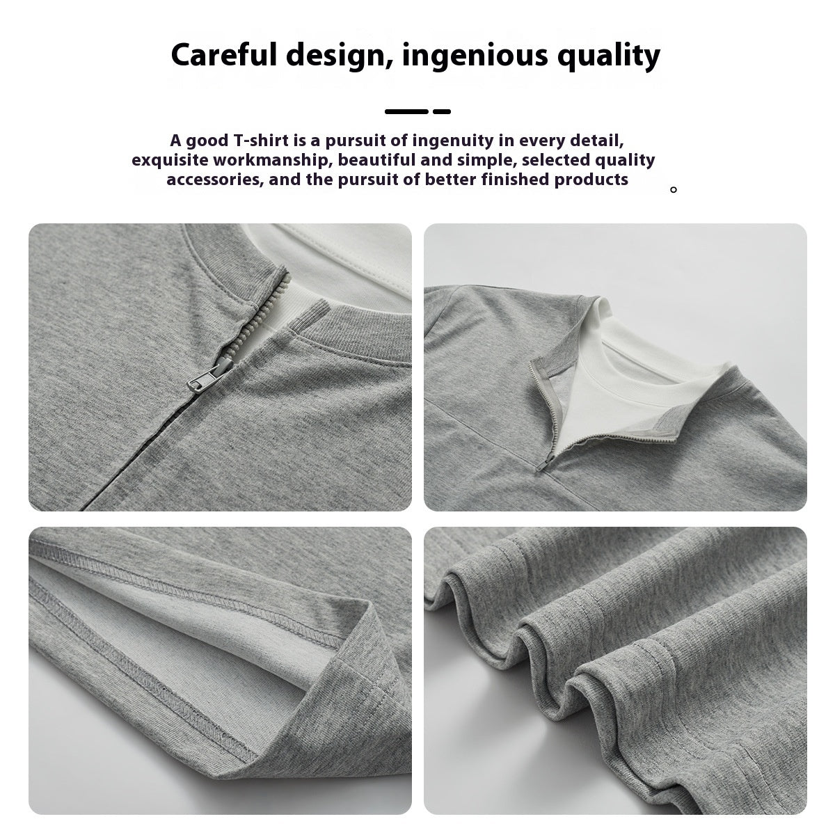 Simple Solid Color Loose Zip False Two-piece Patchwork Top