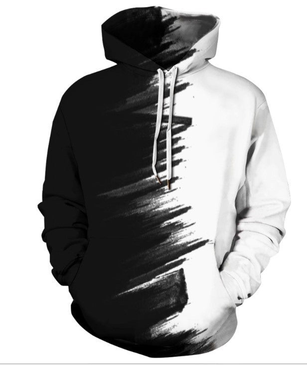 3D Black And White Contrast Color Digital Printing Couple Hooded Sweater