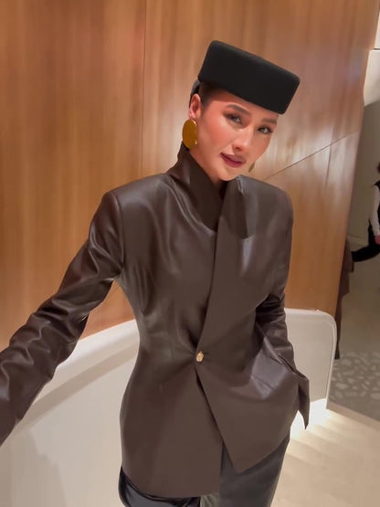 brown leather jacket