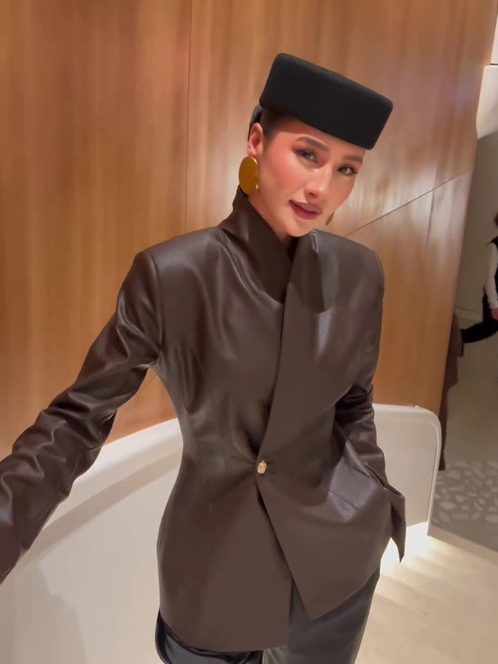 brown leather jacket