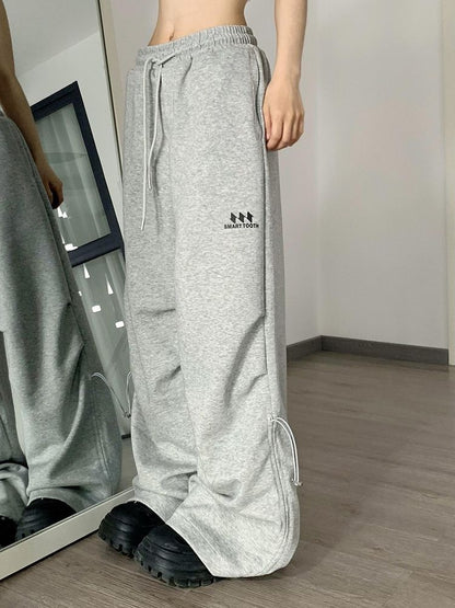 American Retro Wide Leg Drawstring Ruffle Design Sense High Street Casual Mopping Trousers