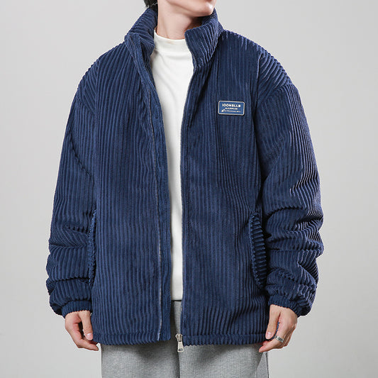 Winter Corduroy Cotton-padded Coat Warm Stand Collar Zipper Jacket Casual Outdoor Streetwear Men's Clothing