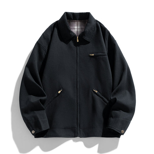 Autumn New Washed Overalls Retro Lapel Jacket