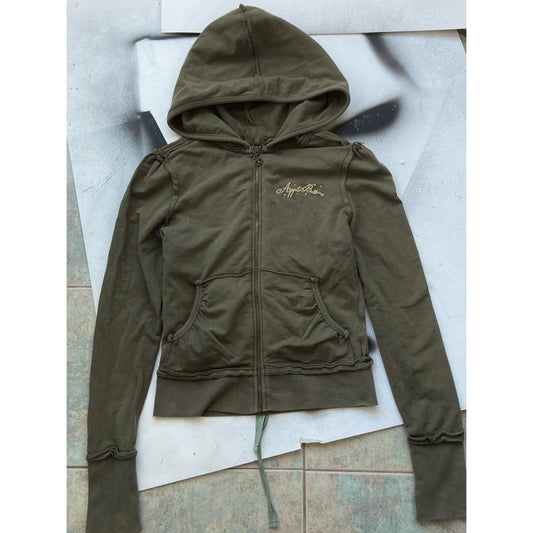 Vintage style American olive print hoodie sweater