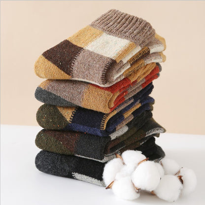 Thickened Wool Socks Men's Plush Warm Retro Checker