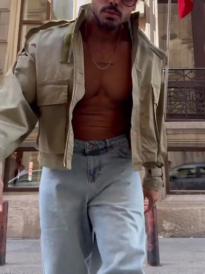 Cropped Utility Jacket with Cargo Pockets