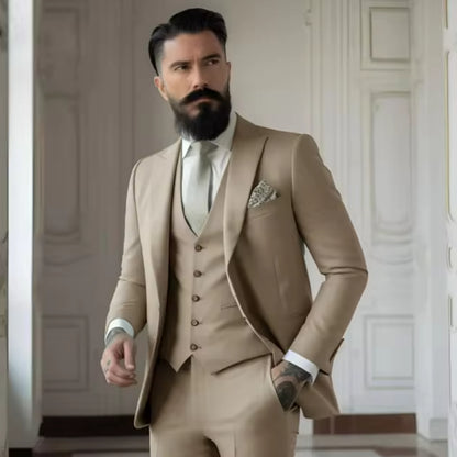 Men's Slim Fit Solid Color Business Suit Set