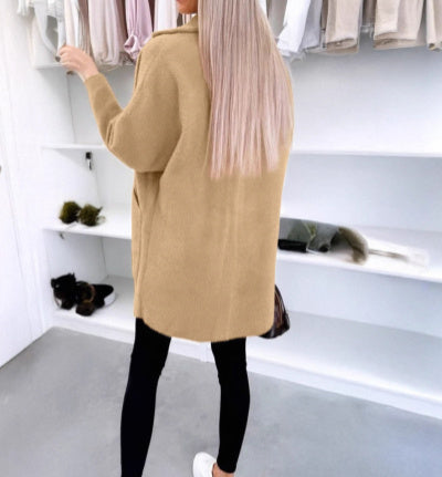 Lapel Button Pocket Women's Plush Coat