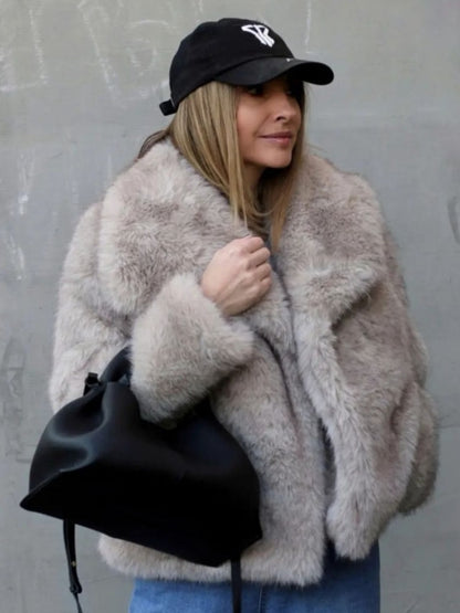 Winter Plush Coat Fashion Warm Thicken Fluffy Lapel Jacket Outwear Casual Long Sleeve Tops Womens Clothing