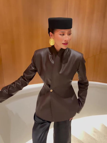 brown leather jacket