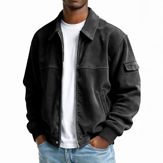 New Men's Retro Corduroy Fashion Casual Jacket with Long Sleeve Pockets