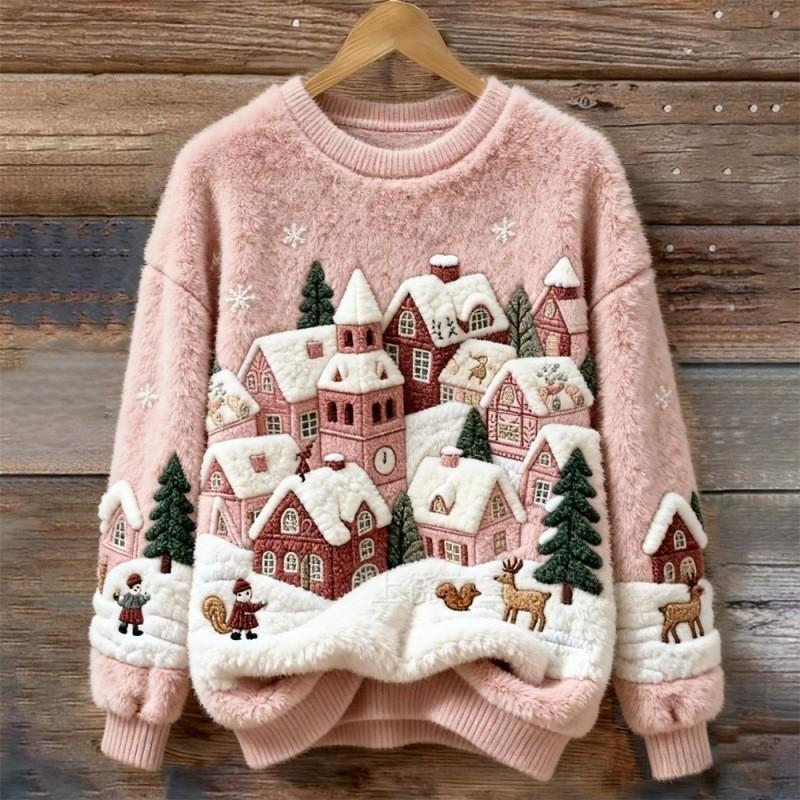 Women's Round-neck Sweatshirt With Faux Fur For Autumn And Winter