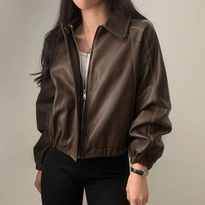 Women's Fashion And Handsome Leather Coat
