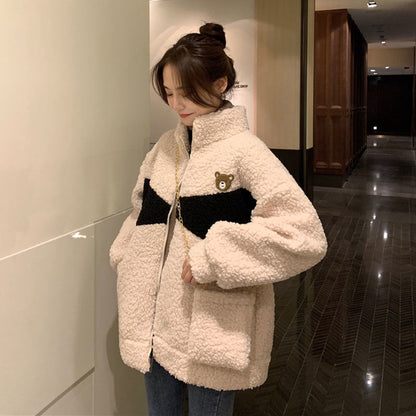 Lamb Wool Fleece-lined Thickened Overcoat Jacket