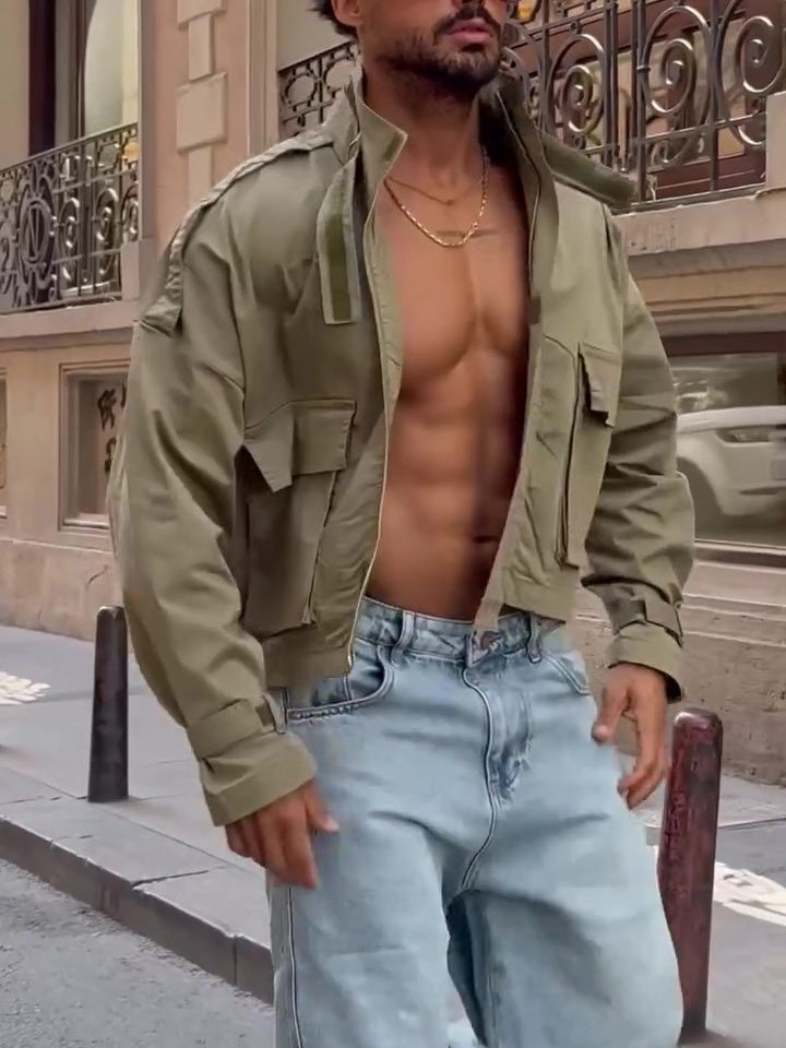 Cropped Utility Jacket with Cargo Pockets