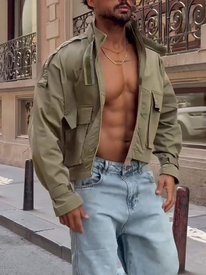 Cropped Utility Jacket with Cargo Pockets