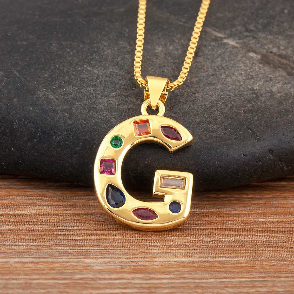 Nidin New Fashion Pave Colorful Zircon A-Z Letters Pendant Necklace Initials Alphabet For Women Name Clavicle Chain Jewelry Gift