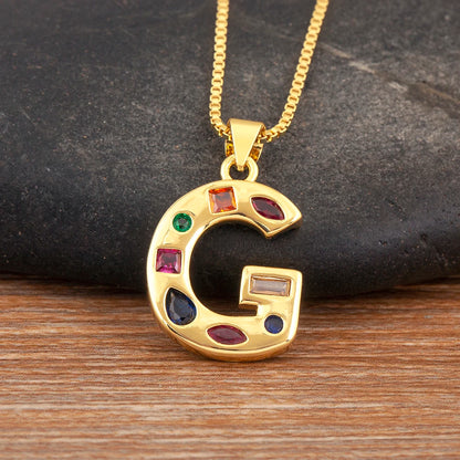 Nidin New Fashion Pave Colorful Zircon A-Z Letters Pendant Necklace Initials Alphabet For Women Name Clavicle Chain Jewelry Gift