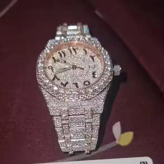 Mens Premium Moissanite Diamond Watch  Fully Iced Out Bling Timepiece with Stainless Steel Strap and Luxury Hip Hop Design