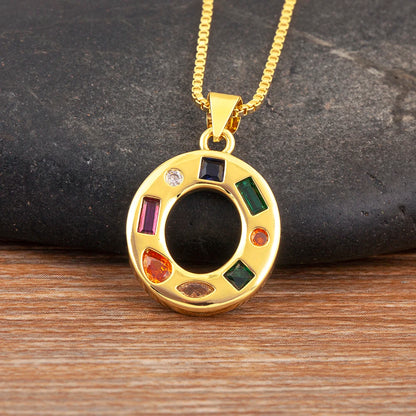 Nidin New Fashion Pave Colorful Zircon A-Z Letters Pendant Necklace Initials Alphabet For Women Name Clavicle Chain Jewelry Gift