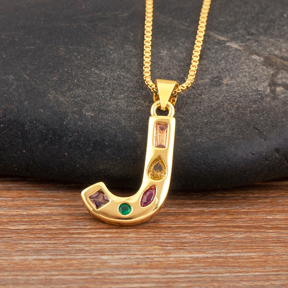 Nidin New Fashion Pave Colorful Zircon A-Z Letters Pendant Necklace Initials Alphabet For Women Name Clavicle Chain Jewelry Gift