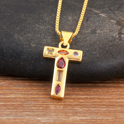 Nidin New Fashion Pave Colorful Zircon A-Z Letters Pendant Necklace Initials Alphabet For Women Name Clavicle Chain Jewelry Gift