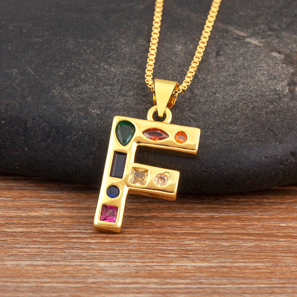 Nidin New Fashion Pave Colorful Zircon A-Z Letters Pendant Necklace Initials Alphabet For Women Name Clavicle Chain Jewelry Gift