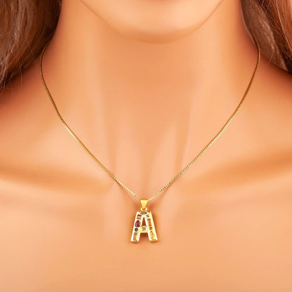 Nidin New Fashion Pave Colorful Zircon A-Z Letters Pendant Necklace Initials Alphabet For Women Name Clavicle Chain Jewelry Gift