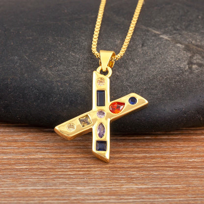 Nidin New Fashion Pave Colorful Zircon A-Z Letters Pendant Necklace Initials Alphabet For Women Name Clavicle Chain Jewelry Gift