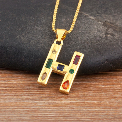 Nidin New Fashion Pave Colorful Zircon A-Z Letters Pendant Necklace Initials Alphabet For Women Name Clavicle Chain Jewelry Gift