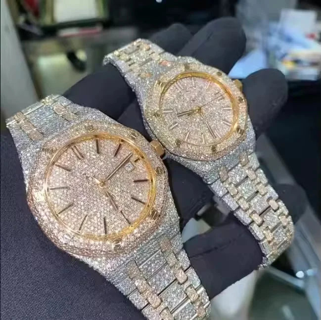 Mens Premium Moissanite Diamond Watch  Fully Iced Out Bling Timepiece with Stainless Steel Strap and Luxury Hip Hop Design