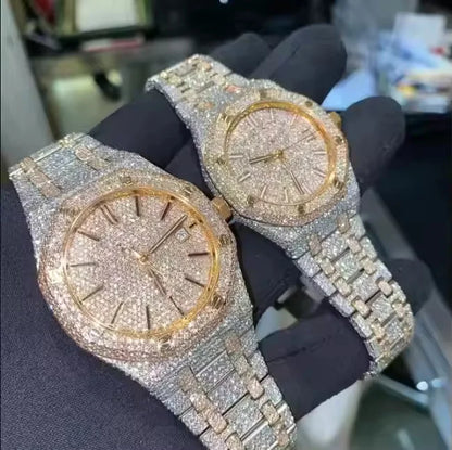 Mens Premium Moissanite Diamond Watch  Fully Iced Out Bling Timepiece with Stainless Steel Strap and Luxury Hip Hop Design