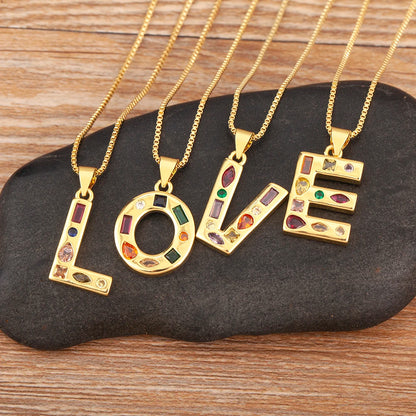 Nidin New Fashion Pave Colorful Zircon A-Z Letters Pendant Necklace Initials Alphabet For Women Name Clavicle Chain Jewelry Gift