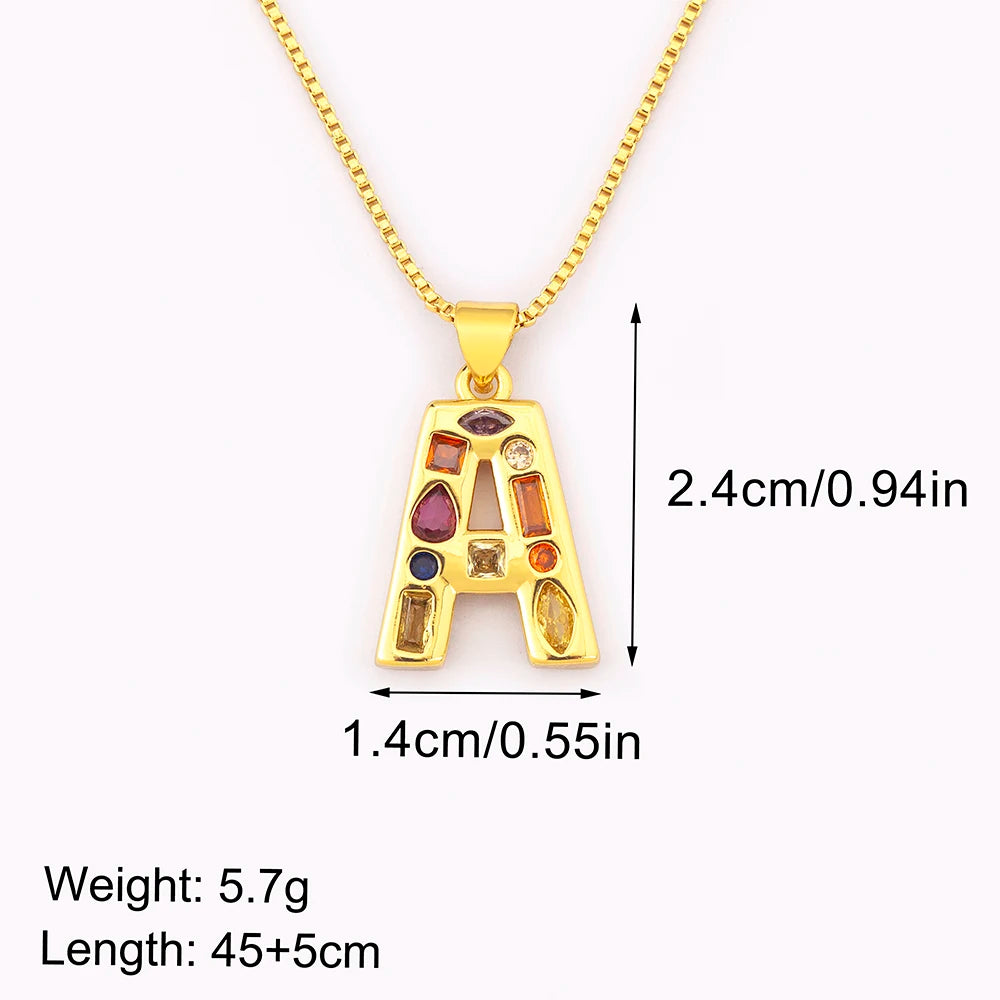 Nidin New Fashion Pave Colorful Zircon A-Z Letters Pendant Necklace Initials Alphabet For Women Name Clavicle Chain Jewelry Gift