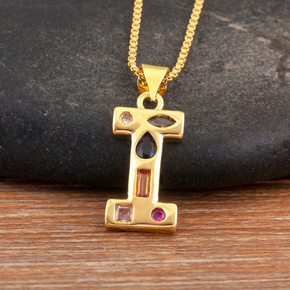 Nidin New Fashion Pave Colorful Zircon A-Z Letters Pendant Necklace Initials Alphabet For Women Name Clavicle Chain Jewelry Gift