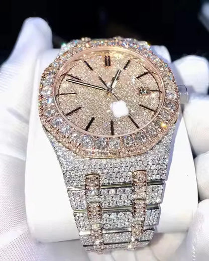 Mens Premium Moissanite Diamond Watch  Fully Iced Out Bling Timepiece with Stainless Steel Strap and Luxury Hip Hop Design