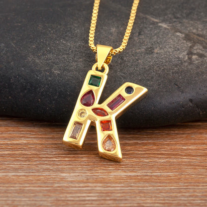 Nidin New Fashion Pave Colorful Zircon A-Z Letters Pendant Necklace Initials Alphabet For Women Name Clavicle Chain Jewelry Gift