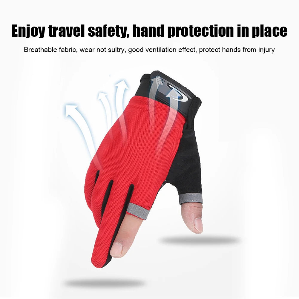 Summer Men Fishing Gloves Women Two Finger Cut Male Touchscreen Angling Anti-Slip Sun-Proof Breathable Cycling Fitness Gloves