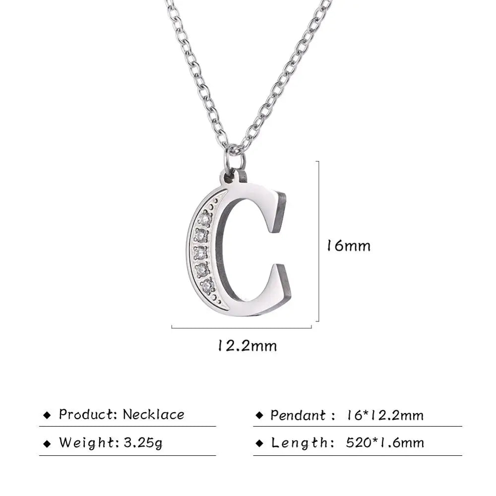 My Shape Letter A-Z Clear Zircon Stainless Steel Necklace for Girls Women Necklaces Alphabet Initials Pendant Choker Jewelry