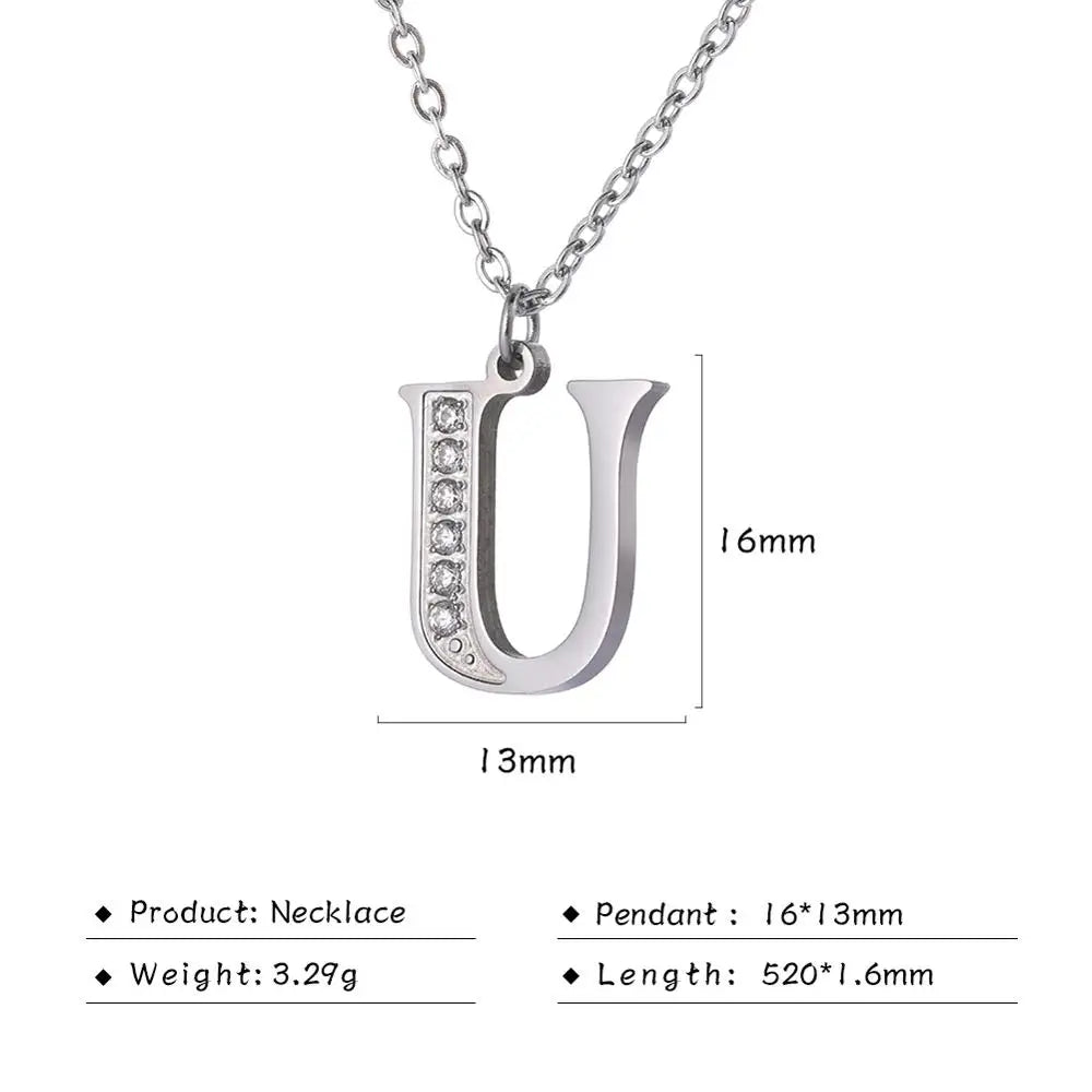 My Shape Letter A-Z Clear Zircon Stainless Steel Necklace for Girls Women Necklaces Alphabet Initials Pendant Choker Jewelry