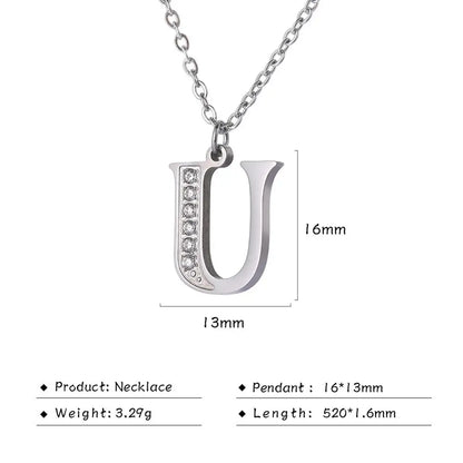 My Shape Letter A-Z Clear Zircon Stainless Steel Necklace for Girls Women Necklaces Alphabet Initials Pendant Choker Jewelry