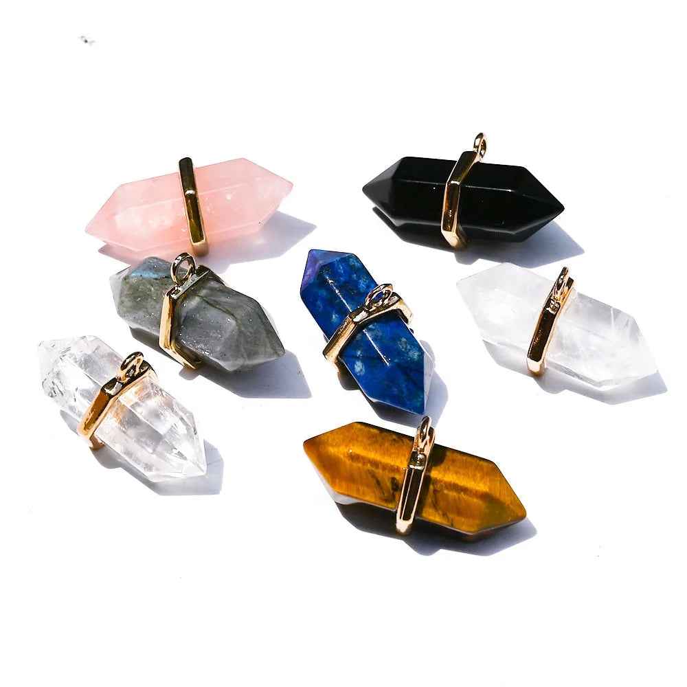 Aimgal Fine Jewelry Natural Crystal Hexagonal Pillar Statement Necklace 18K Gold Brass Plated Trendy Wedding Gift